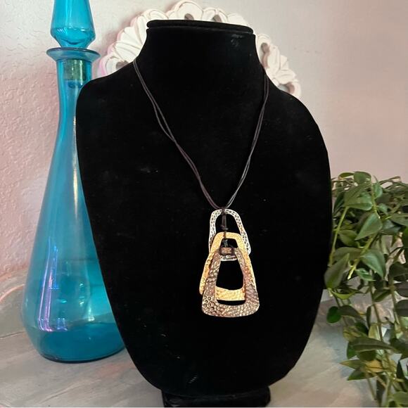 Chico’s Long Three Tone Pendant Necklace - Picture 1 of 9